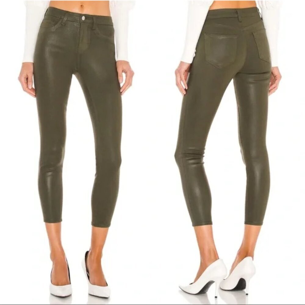 L'AGENCE Margot Coated High-Rise Skinny Jeans, Army Green